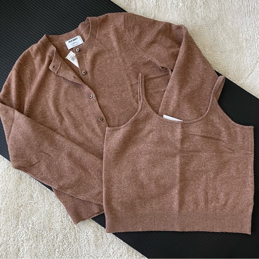 NWT Heather Brown Knit Cardigan and Tank Set Sz Tall L
